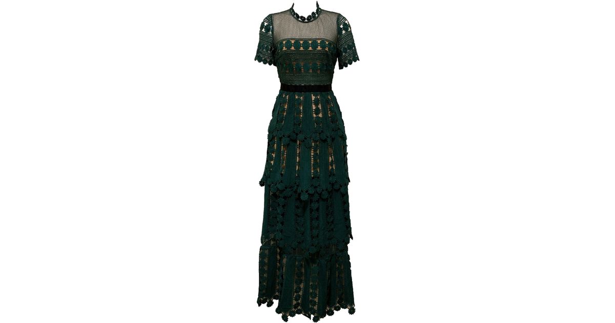 green teardrop lace maxi dress