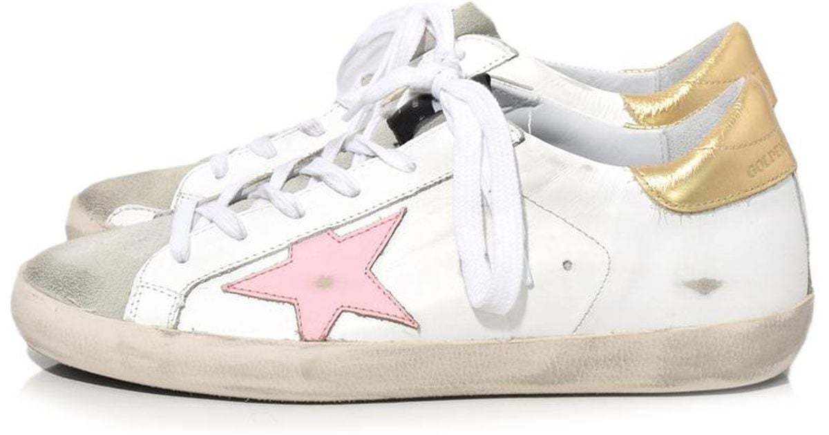 golden goose white & pink superstar sneakers
