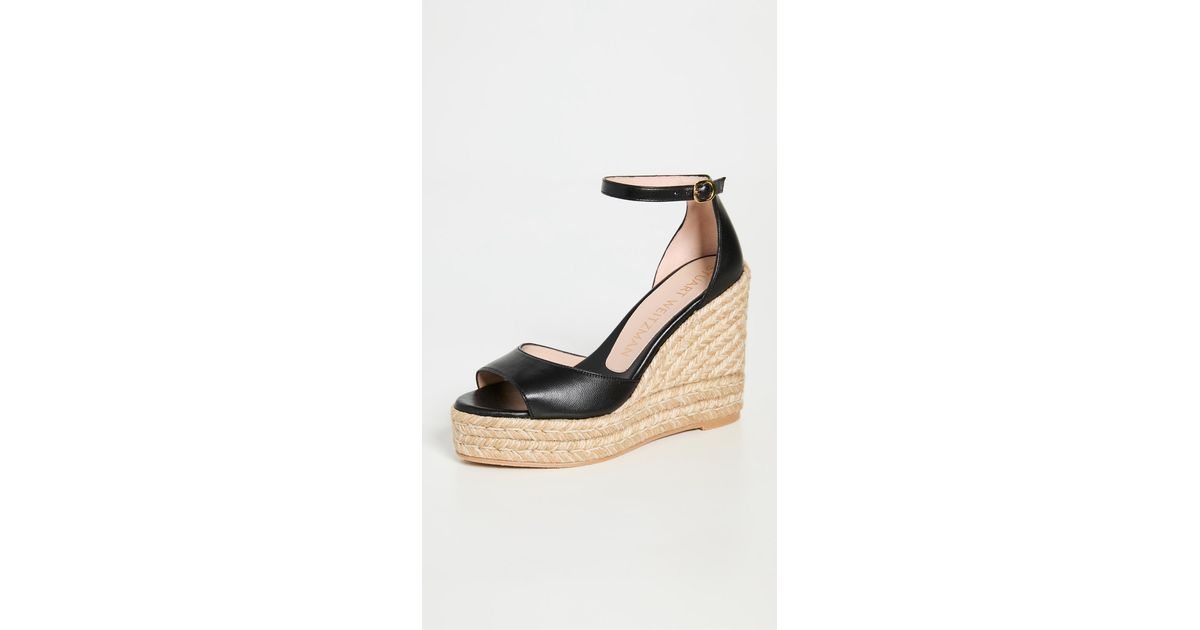 Stuart Weitzman Leather Nudist Curve Espadrille Wedges in Black/Natural