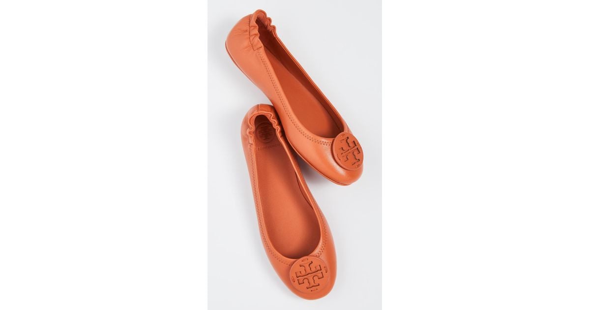 Tory Burch Minnie Travel Ballet Flats in Orange Lyst
