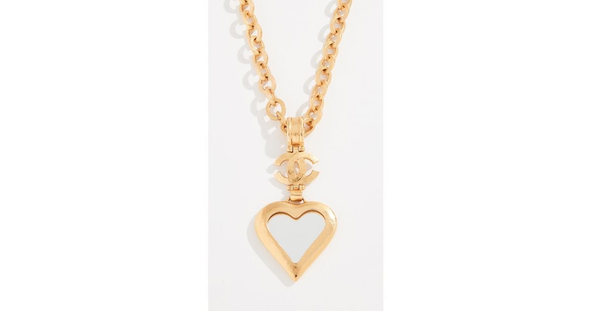 What Goes Around Comes Around Chanel Heart Mirror Necklace in Metallic