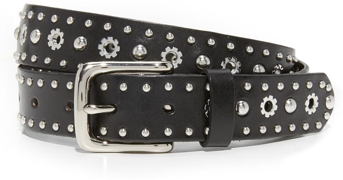 Rebecca Minkoff Leather Studded Eyelet Belt in Black/Polished Nickel ...
