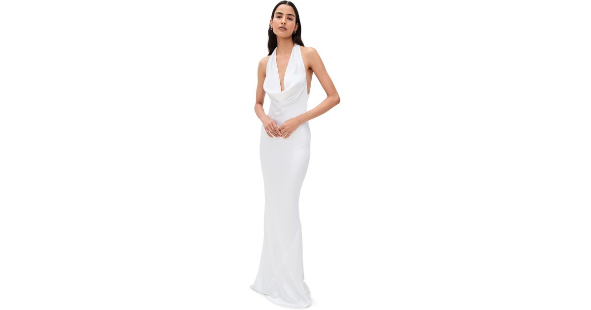 Norma Kamali Halter Drape Bias Gown in White | Lyst