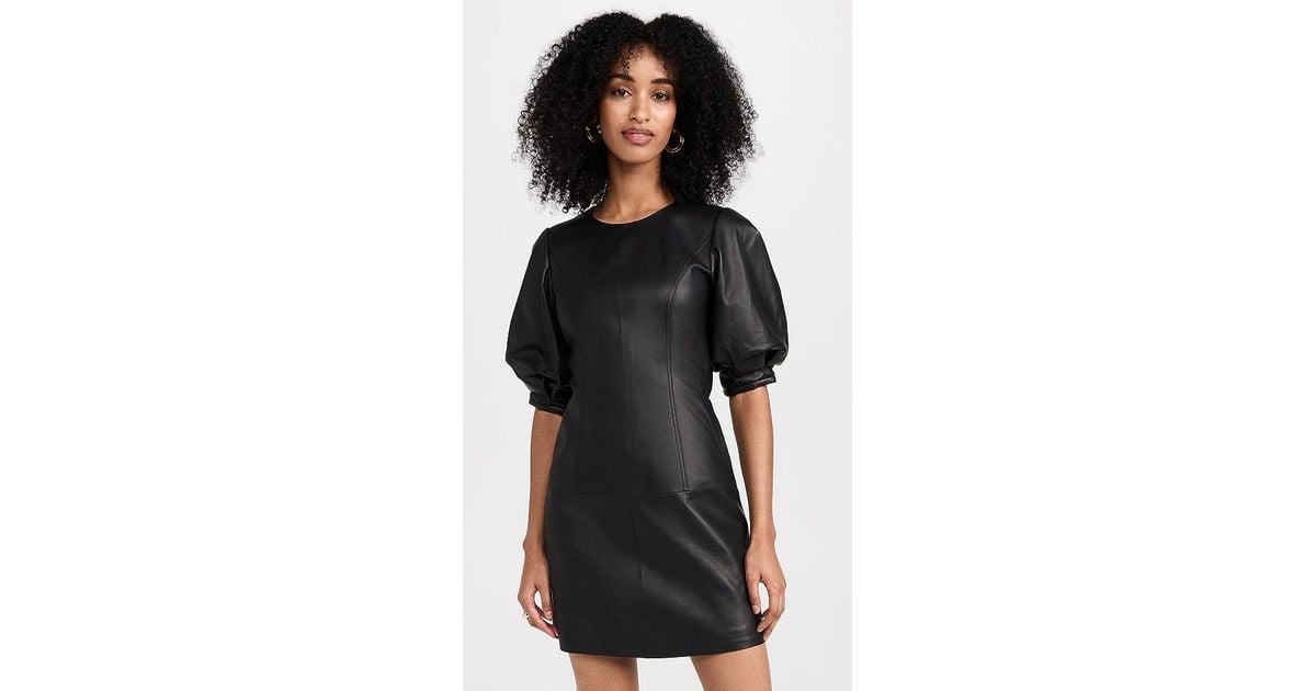 Jason Wu Balloon Sleeve Short Leather Dress in Black | Lyst