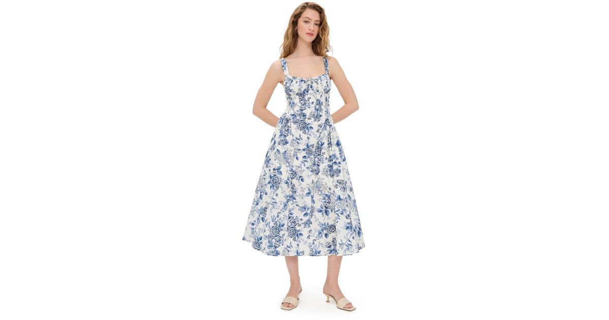 Moon River Corset Floral Midi Dress in Blue | Lyst