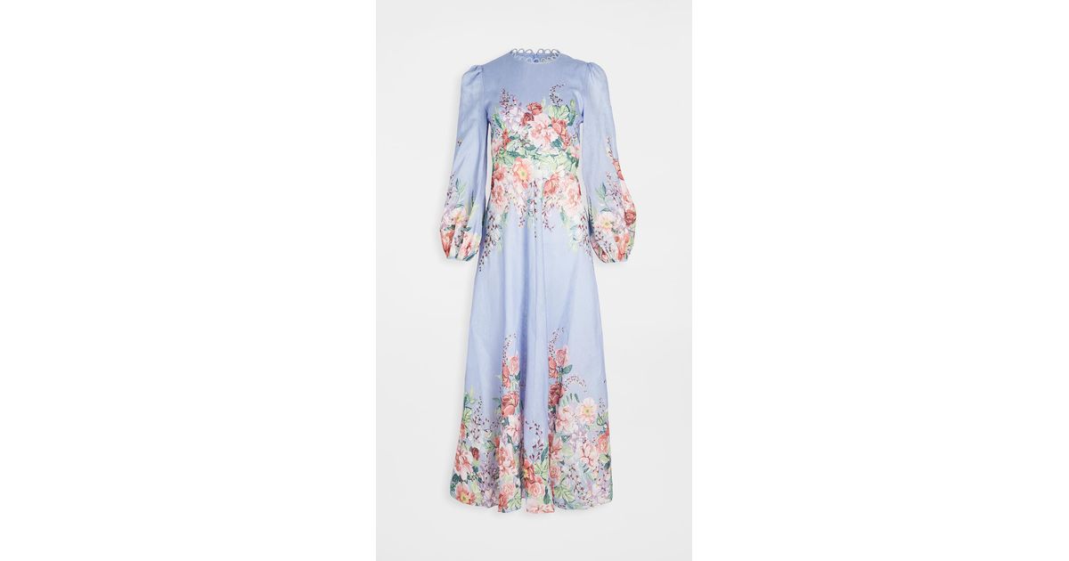 Zimmermann Floral-print Linen Maxi Dress in Blue | Lyst