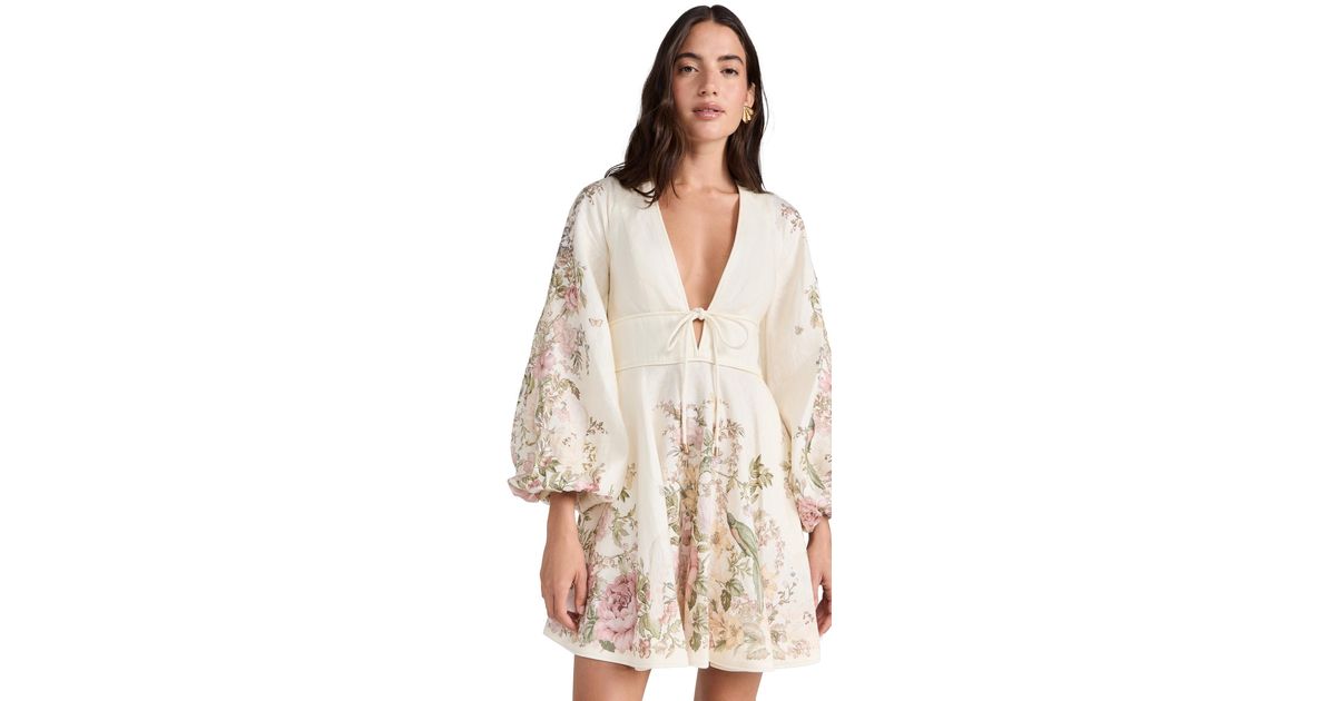 Zimmermann Waverly Plunge Mini Dress in Natural | Lyst Canada