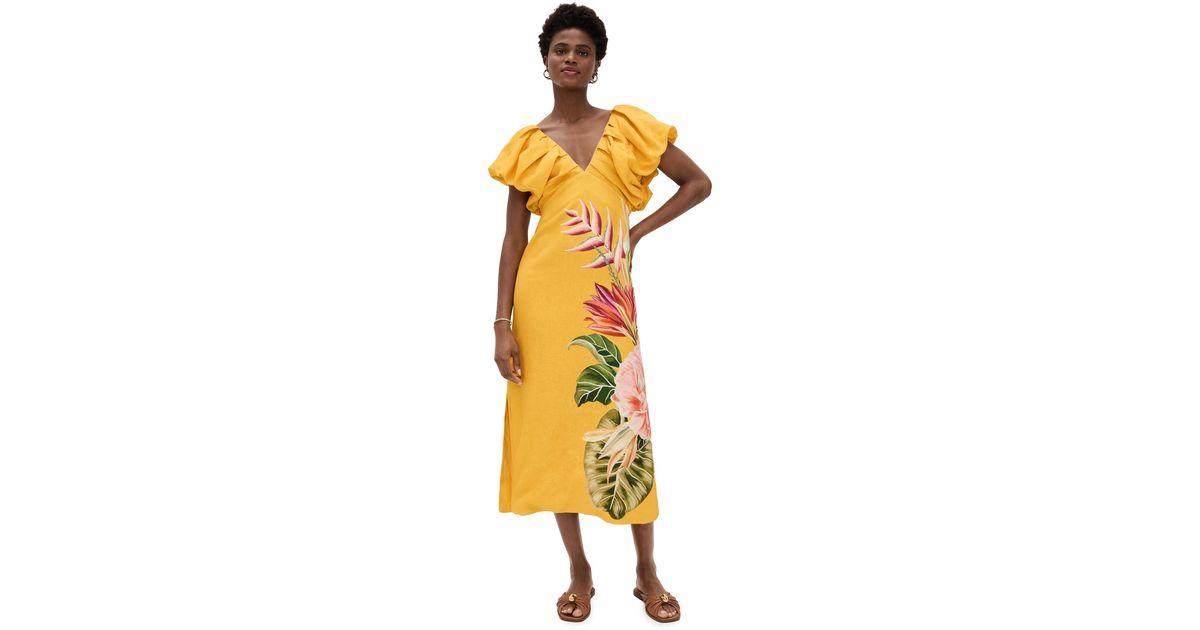 FARM Rio Spring Awakening Midi Dress in Yellow | Lyst