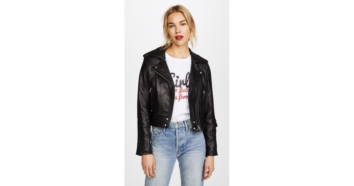 Blank Nyc Black Cropped Classic Leather Moto Jacket