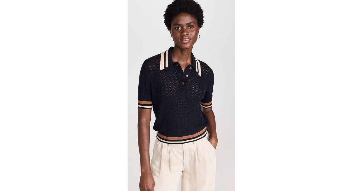 Tory Burch Cotton Pointelle Polo in Blue | Lyst