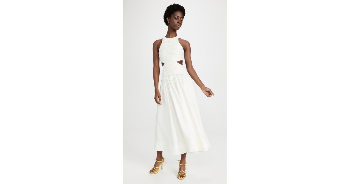 Aje. Cotton Introspect Pleated Cut Out Midi Dress in Ivory (White) - Lyst