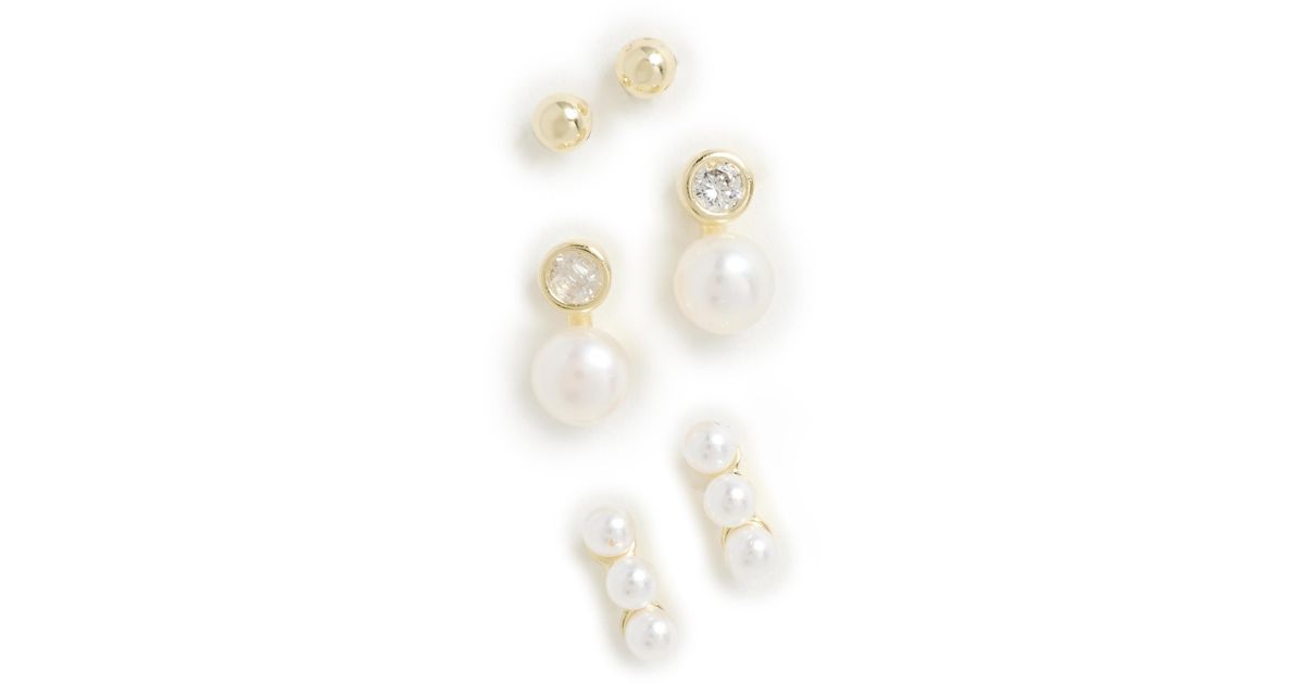 By Adina Eden Cubic Zirconia & Pearls Stud Earrings Combo Set in White ...