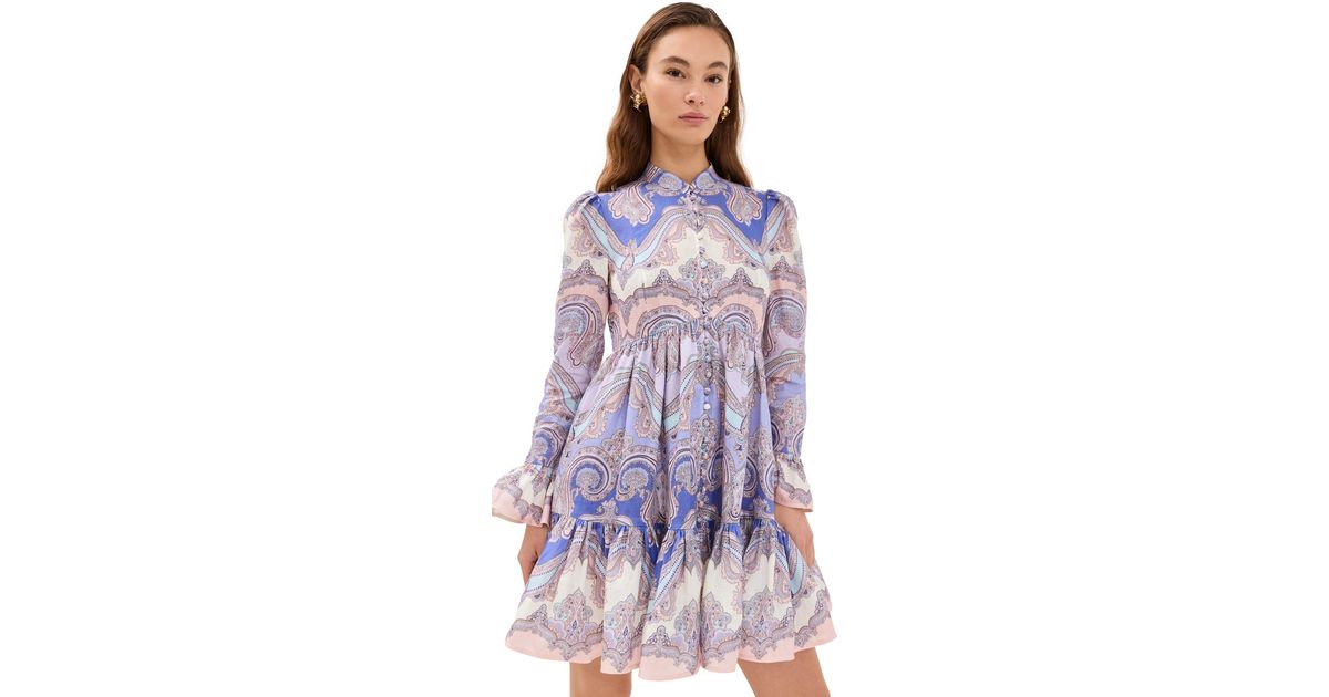 Zimmermann Maxine Long Sleeve Mini Dress in Purple | Lyst
