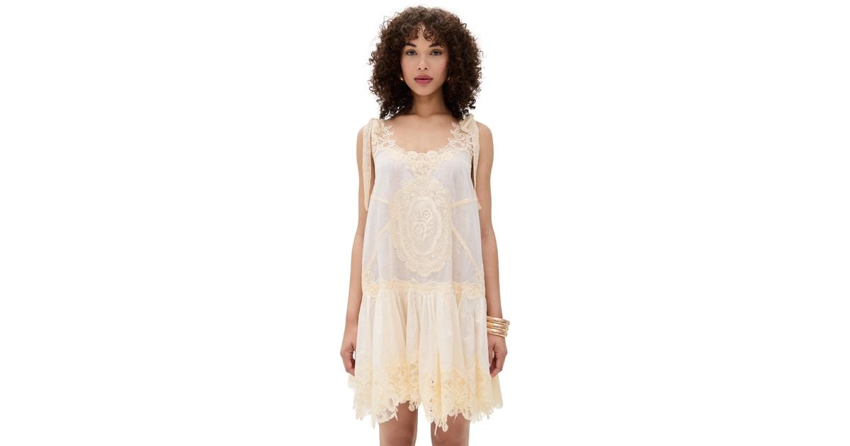 Zimmermann Cascadian Lace Mini Dress in Natural | Lyst
