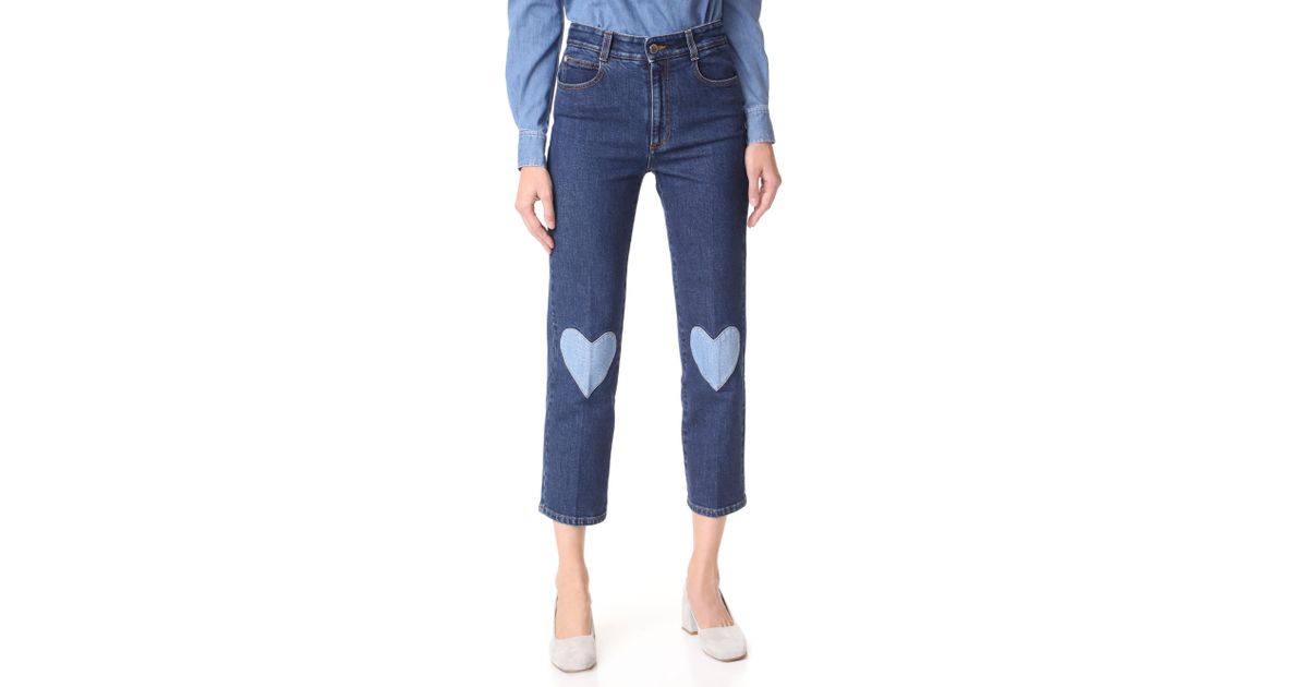 Stella McCartney Denim Heart Patch Crop Jeans in Blue - Lyst