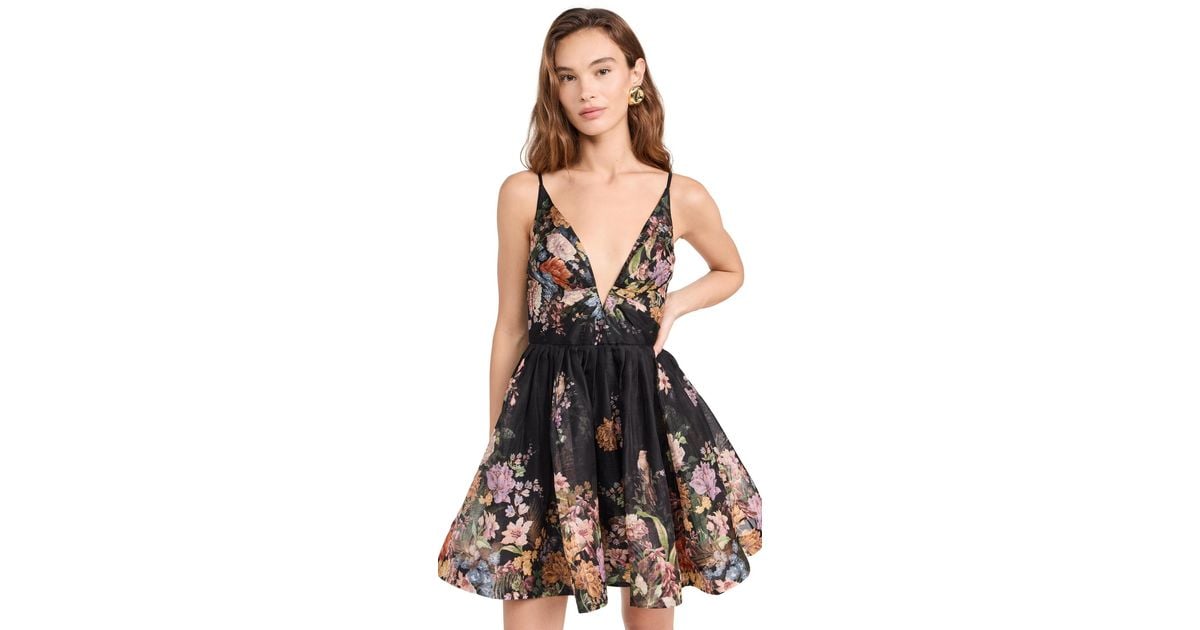 Zimmermann Pavilion V Neck Mini Dress in Black | Lyst