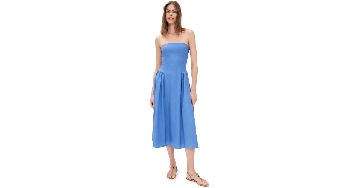 wayf cotton strapless pleated midi dress WAYF Strapless Midi Dress