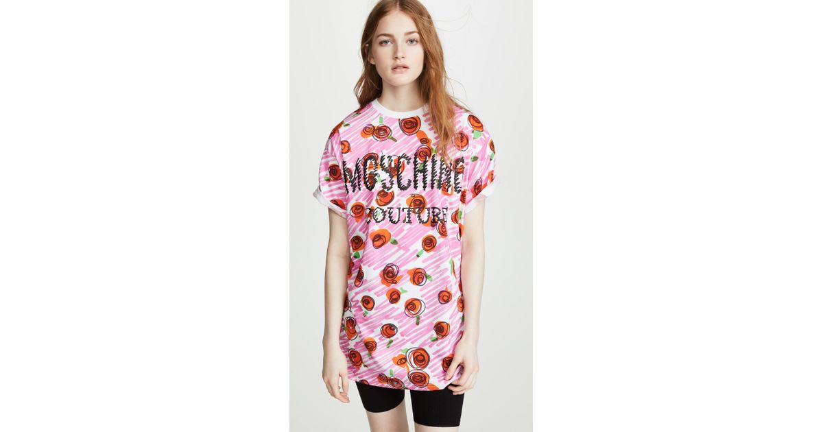 Moschino Scribble Rose Logo T shirt Dress in Pink Lyst Canada