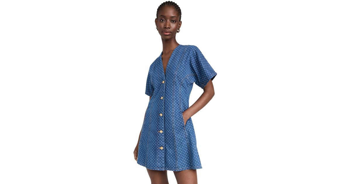 Ganni Blue Polka Dot Denim Mini Dress Lyst