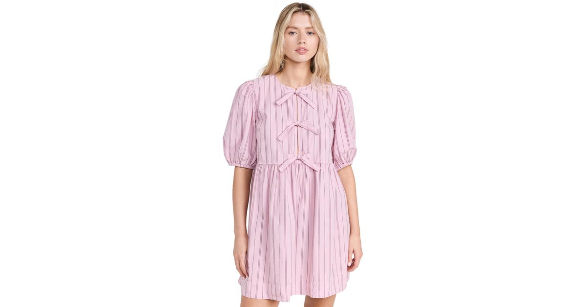 red stripe cotton mini bow tie dress Ganni Stripe Cotton Mini Bow Tie Dress in Red
