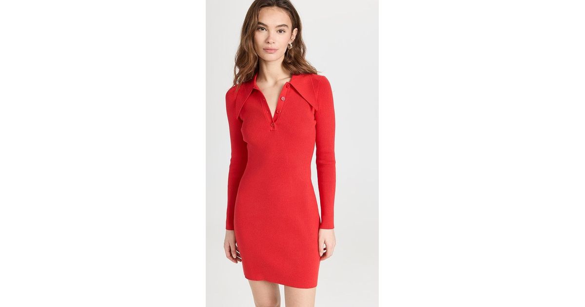JoosTricot Long Sleeve Mini Polo Dress in Red | Lyst