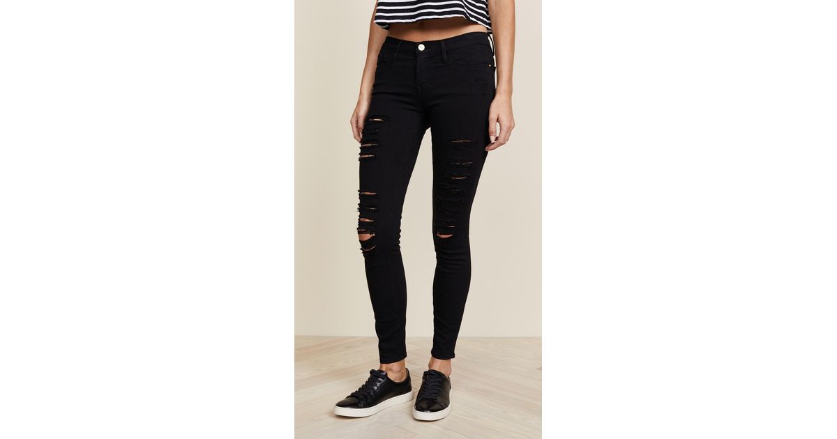 FRAME Denim Le Color Rip Skinny Jeans in Black | Lyst