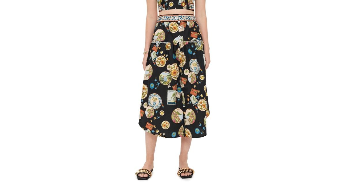 FARM Rio Mixed Buttons Midi Skirt | Lyst