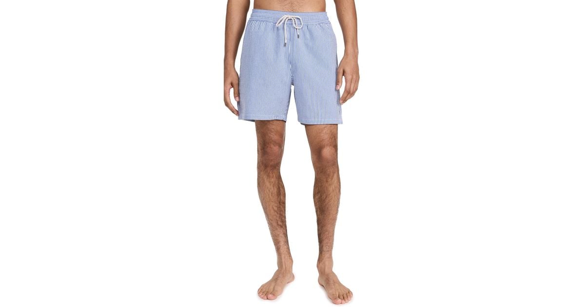 Polo Ralph Lauren Traveler Seersucker Swim Trunks 6 in Blue for Men | Lyst