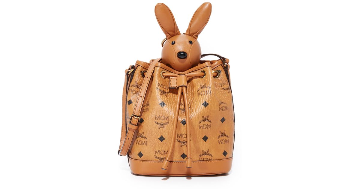MCM Suede Rabbit Drawstring Bag in Cognac (Brown) | Lyst Canada