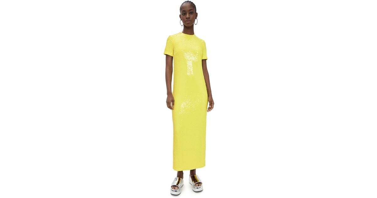 MSGM Sequin Short Sleeve Maxi Dress in Yellow | Lyst Canada