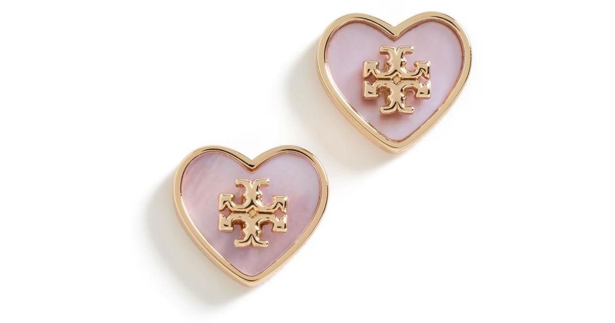 Tory Burch トリーバーチ ハート スタッド ピアス ピンク Tory Burch Kira Heart Studs | Lyst