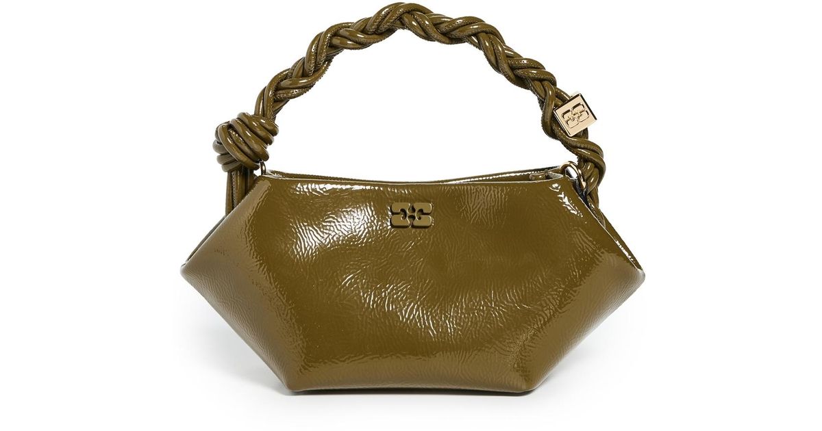 Ganni Bou Bag Mini Patent Bag in Green | Lyst