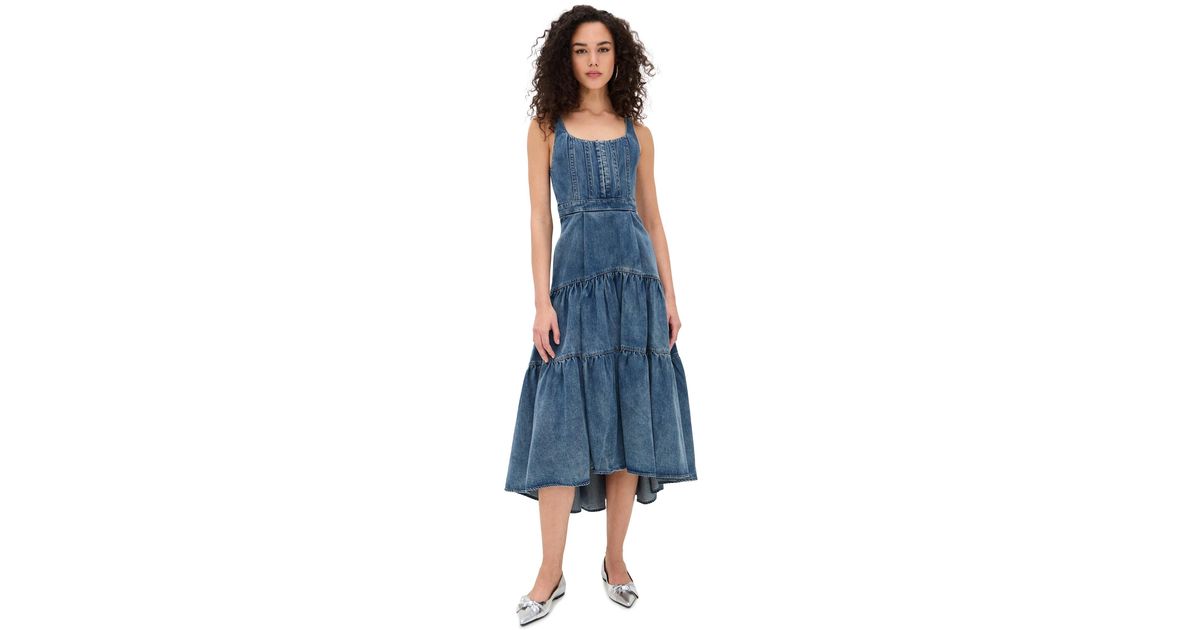 Alice + Olivia Diana Sleeveless Structured Denim Midi Dress