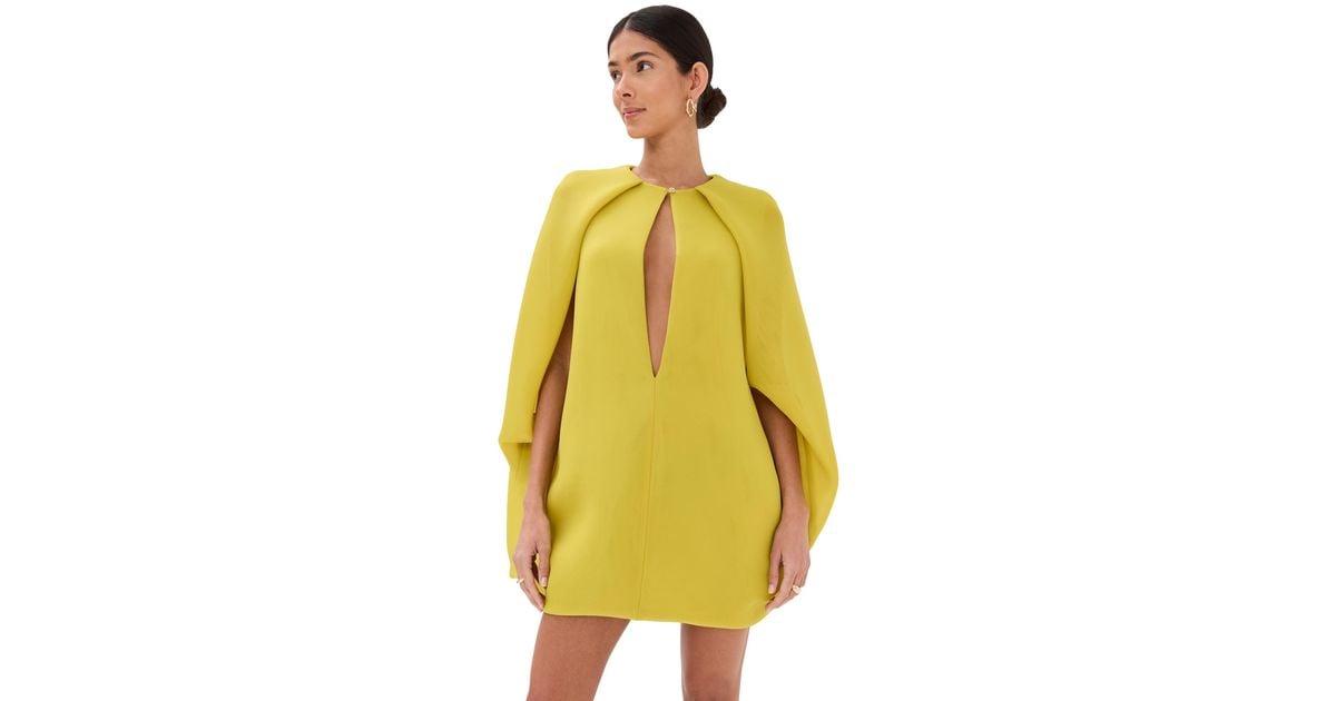 Brandon Maxwell The Juniper Deep V Cape Mini Dress in Yellow | Lyst