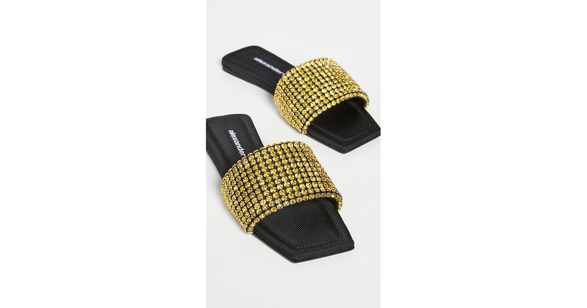 Alexander Wang Neoprene Anya Crystal Flat Slide Sandals - Lyst