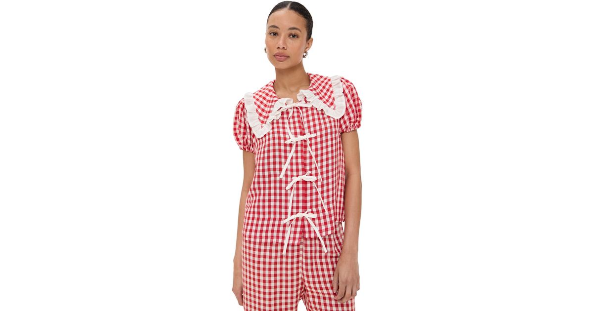 Sleeper Puff Linen Lounge Shirt in Red | Lyst