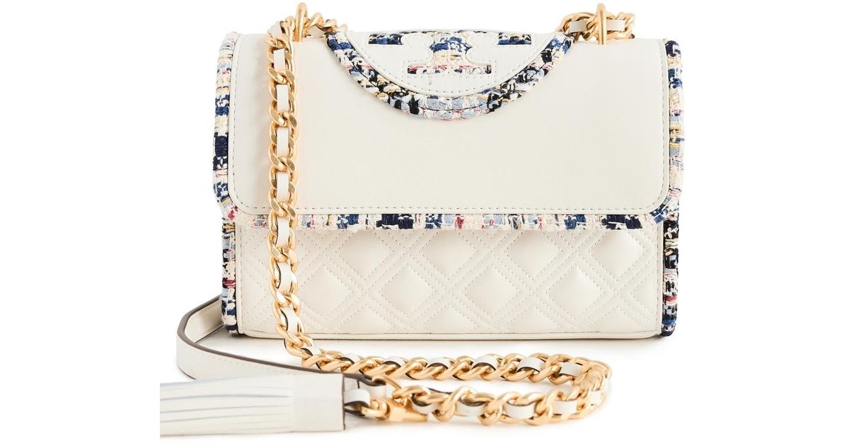 Tory Burch Fleming Tweed Border Small Convertible Bag in White Lyst Canada