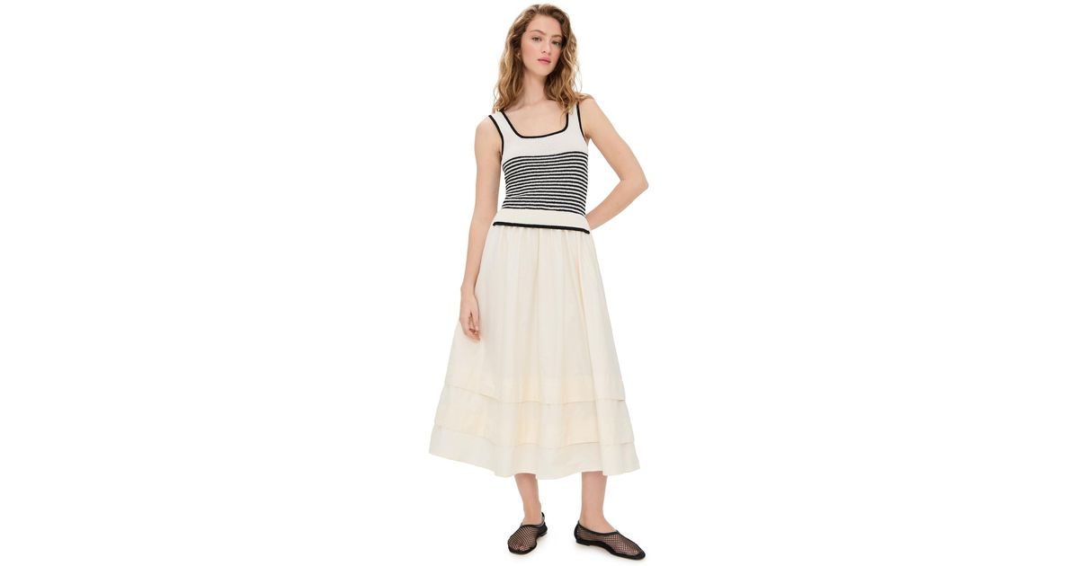 moon river cream striped dress Knit Top Midi in White Size:Taille:L Push-Up Tummy Control Sleeveless Off the shoulder Evening Dress Striped midi poplin skirt.