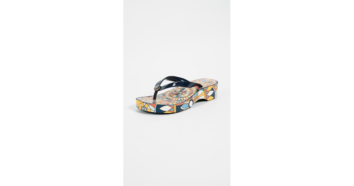 Tory Burch Cut Out Wedge Flip Flops in Blue | Lyst