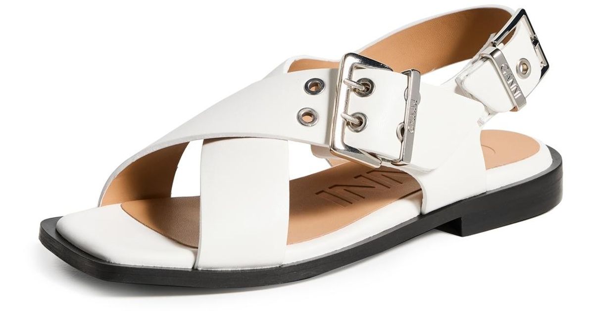 【GANNI】BUCKLE CROSS STRAP SANDALS Black Feminine Buckle Cross Strap Sandals by GANNI on Sale