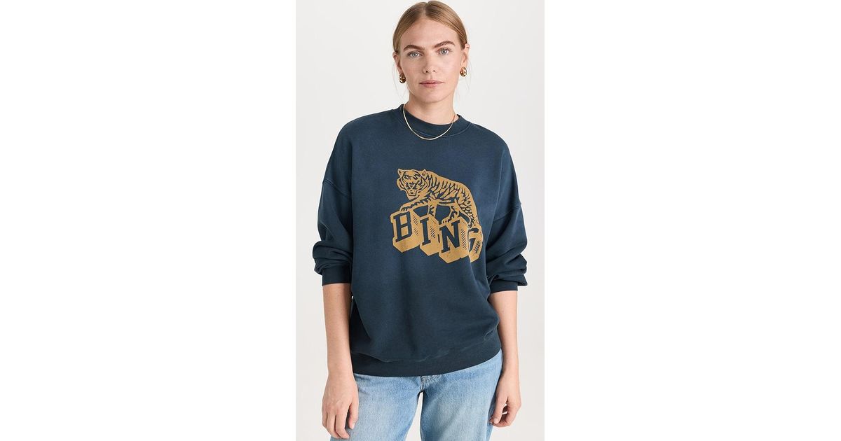 Anine Bing Harvey Crew Retro Tiger Sweatshirt in Blue | Lyst