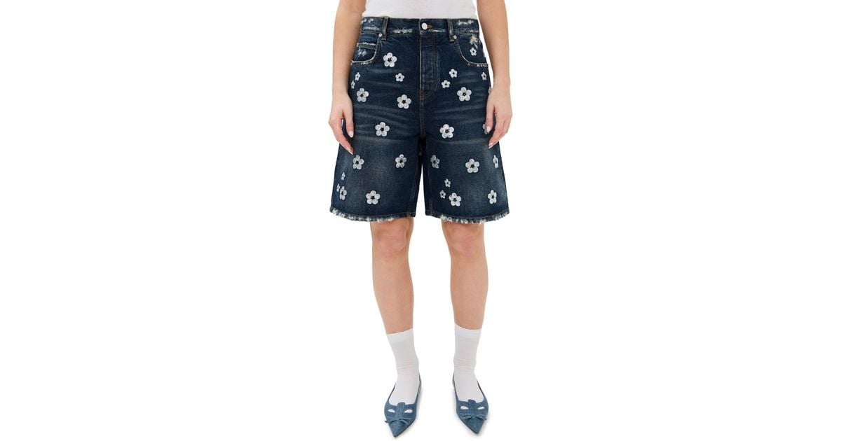 Marc Jacobs Sequin Daisy Wide Leg Shorts in Blue | Lyst
