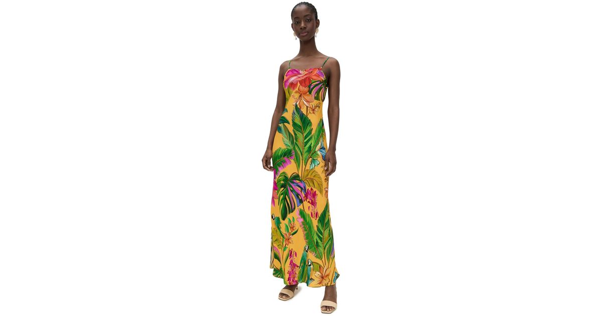 Farm Rio Bird Pattern FARM Rio Birds Singing Slip Maxi Dress in White | Lyst