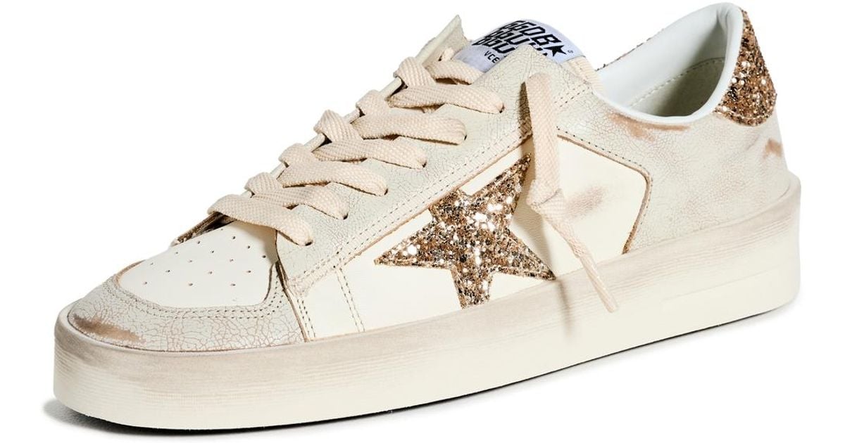 ★Golden ★ Stardan Glitter Star Leather Sneakers Optic Golden Goose Stardan Vintage Leather Glitter Sneakers in