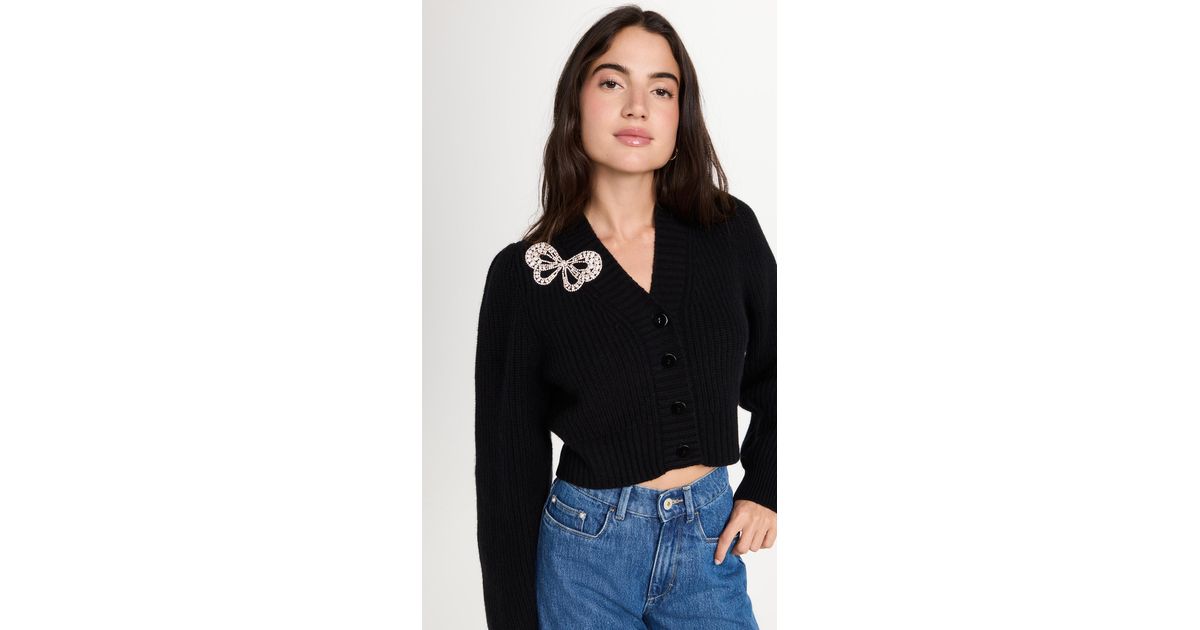 LoveShackFancy Wool Larsa Crop Cardigan in Black Lyst