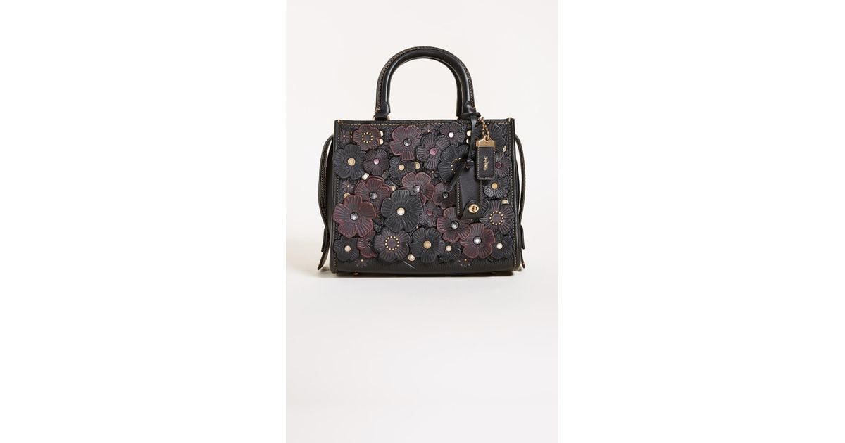 COACH Tea Rose Applique Rogue Shoulder Bag in Black Lyst