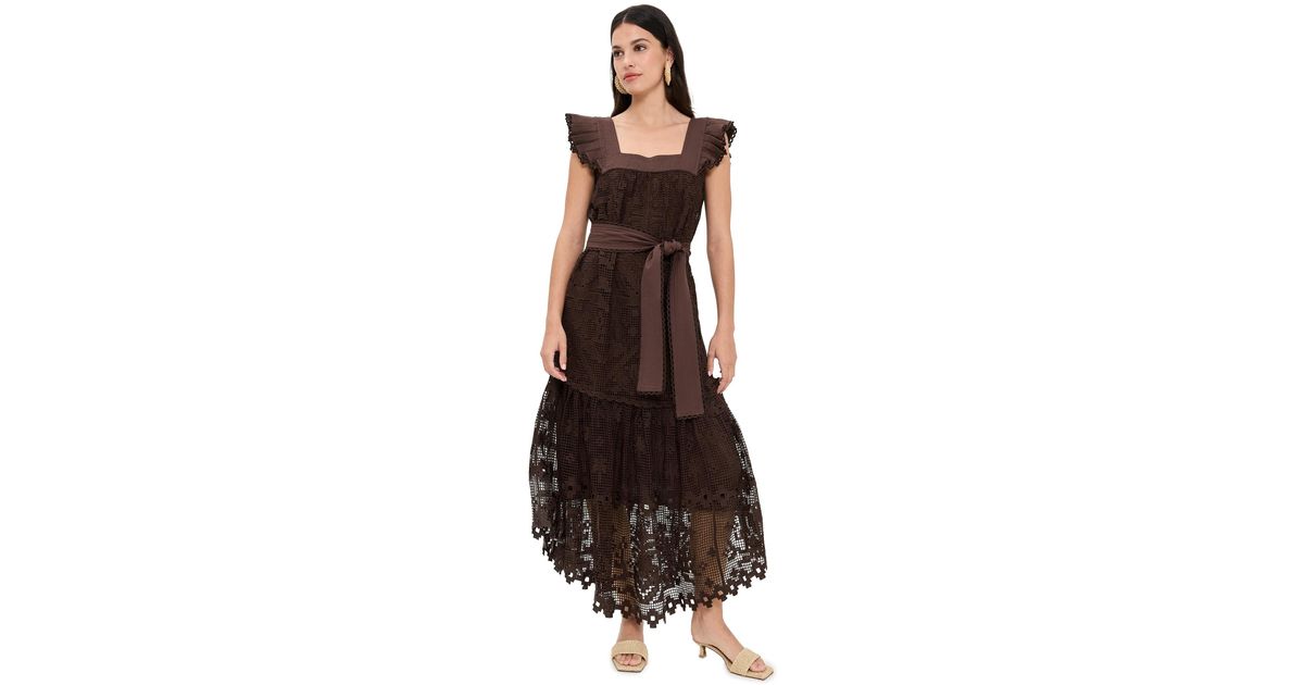 FARM Rio Pineapple Guipure Midi Dress in Brown | Lyst