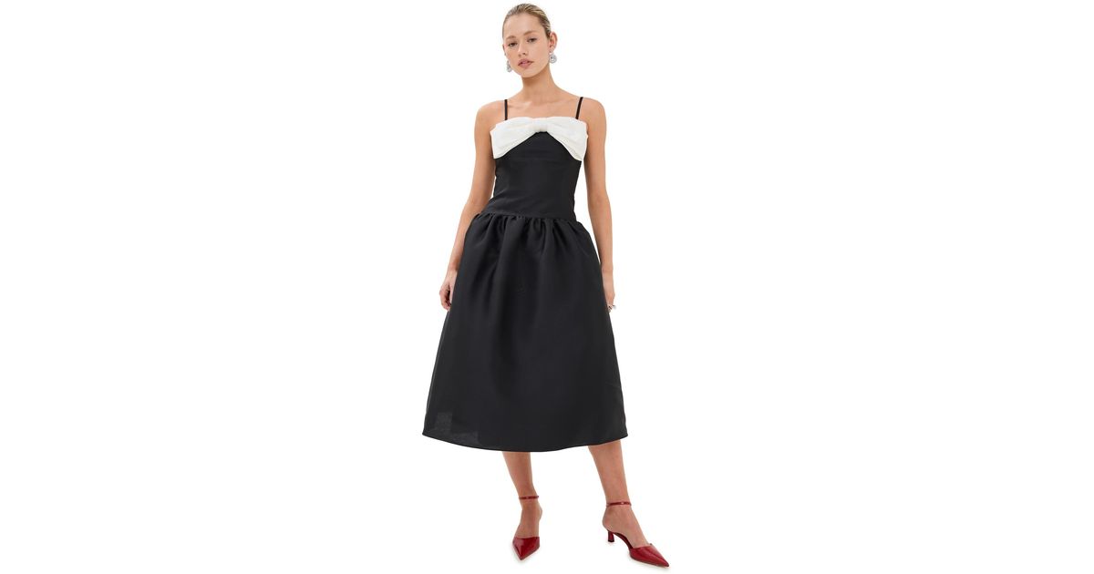 Self-Portrait Taffeta Contrast Bow Midi Dress in Black | Lyst