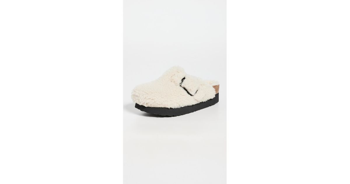 Birkenstock Boston Big Buckle Platform Teddy Clog in Eggshell (White) | Lyst