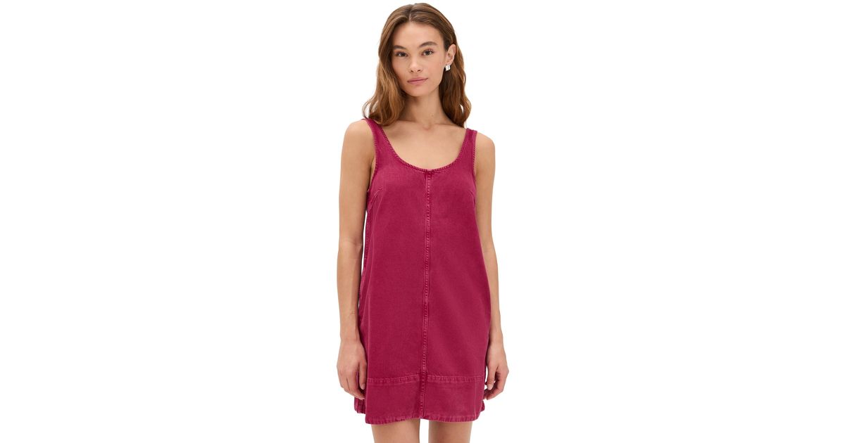 Madewell Garment Dyed Denim Scoop Neck Mini Dress in Red | Lyst